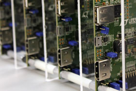 Photo of a stack of embedded system boards